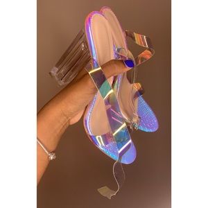 Strappy Clear Perspex High Heels in Iridescent